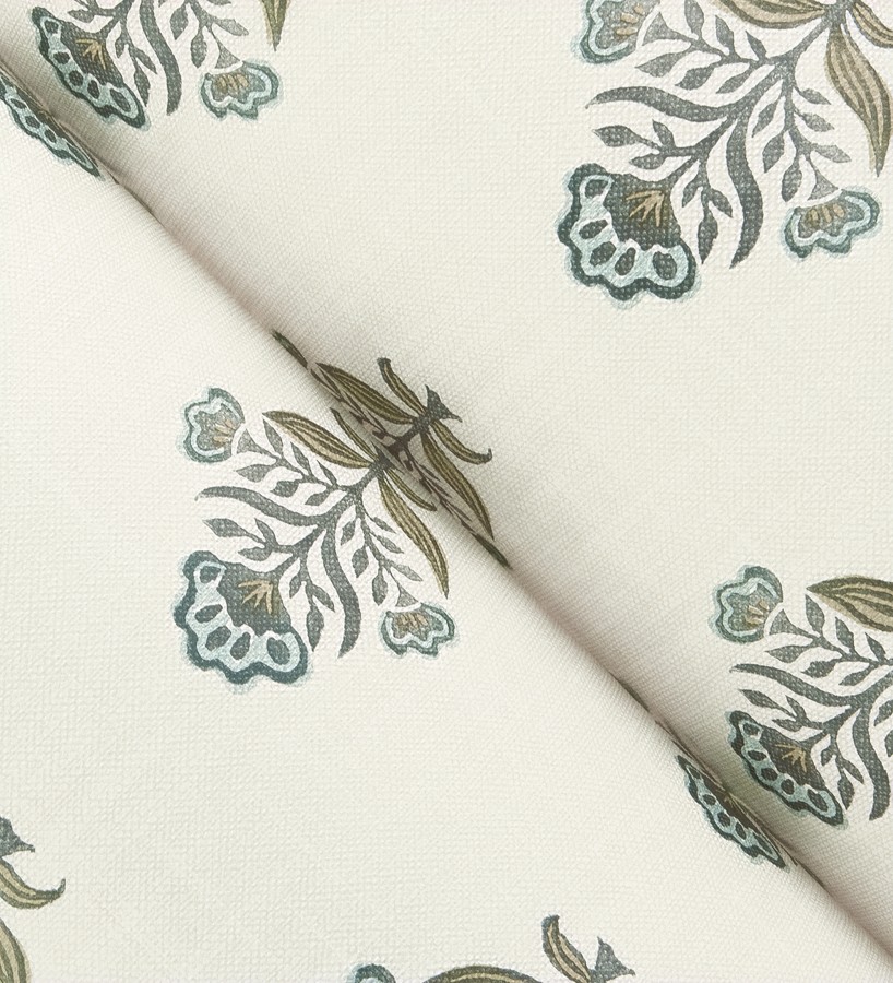 Papel pintado patrón con flores azules fondo lino texturizado  Hawthorne Sprig 684268