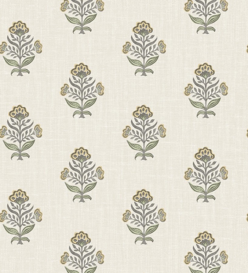 Papel pintado patrón con flores ocres fondo lino texturizado  Hawthorne Sprig 684269
