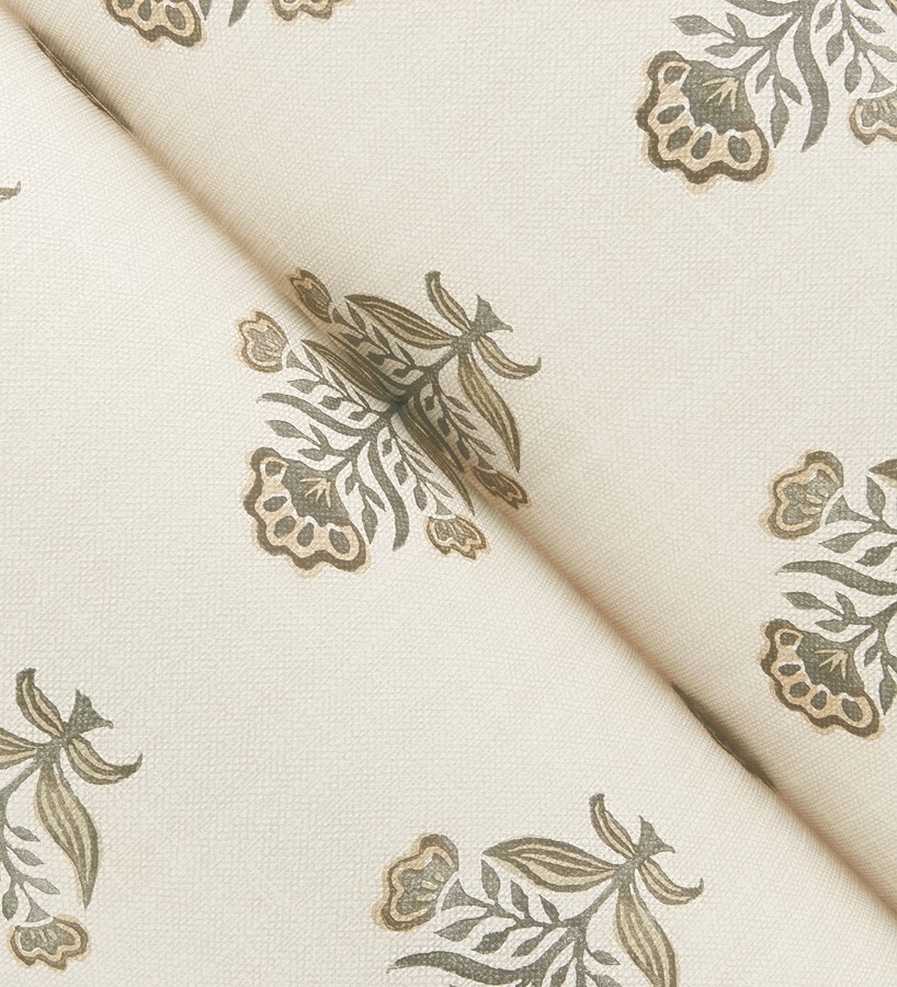 Papel pintado patrón con flores ocres fondo lino texturizado  Hawthorne Sprig 684269