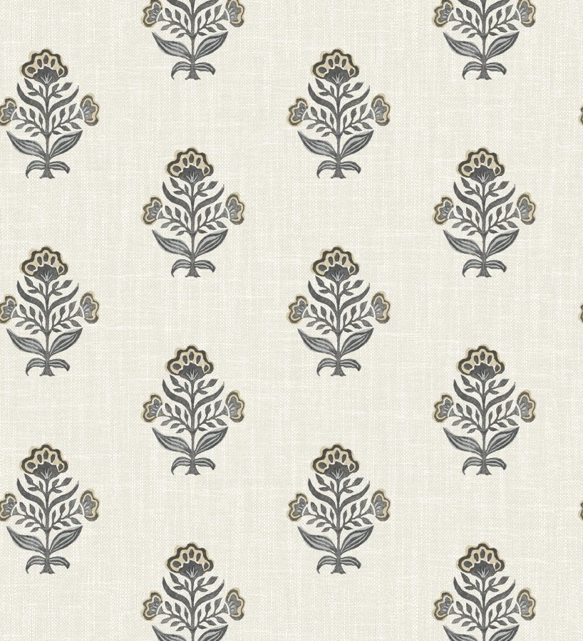 Papel pintado patrón con flores beige fondo lino texturizado  Hawthorne Sprig 684271