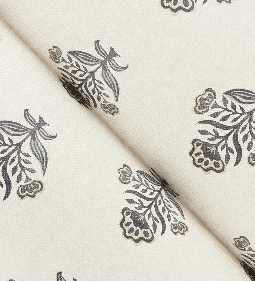 Papel pintado patrón con flores beige fondo lino texturizado  Hawthorne Sprig 684271