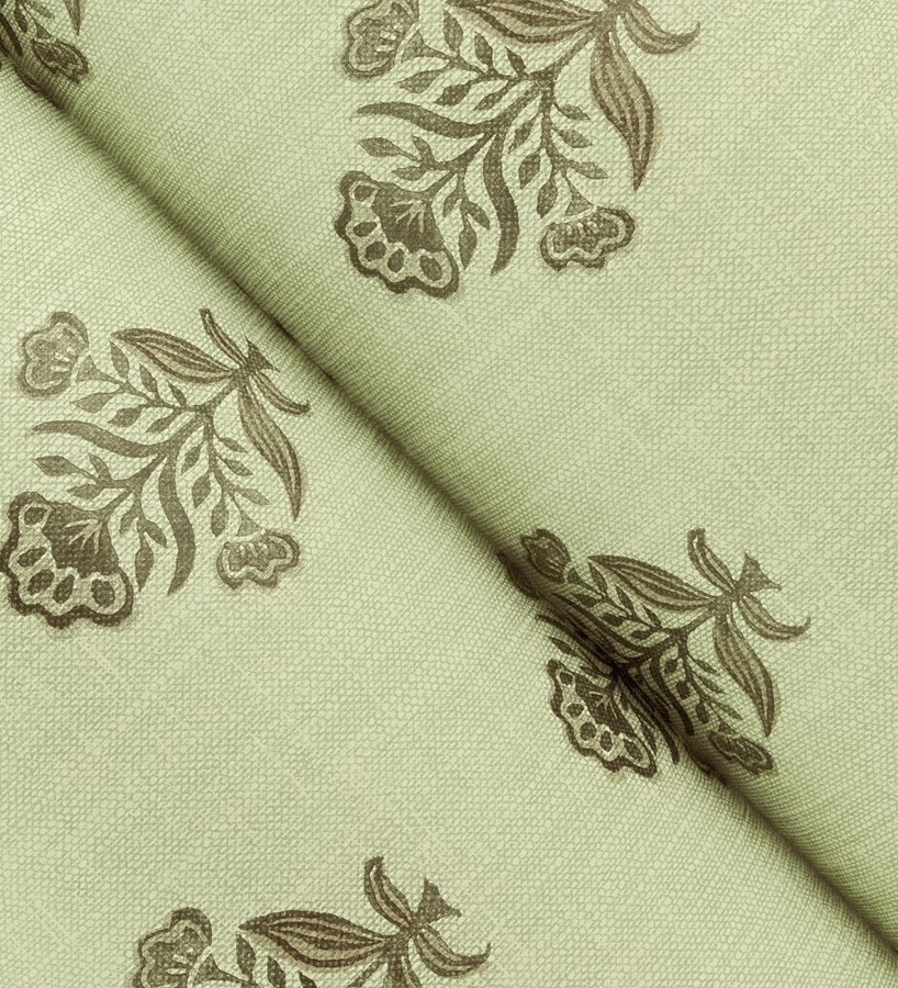 Papel pintado patrón con flores verde fondo lino texturizado verde  Hawthorne Sprig 684272