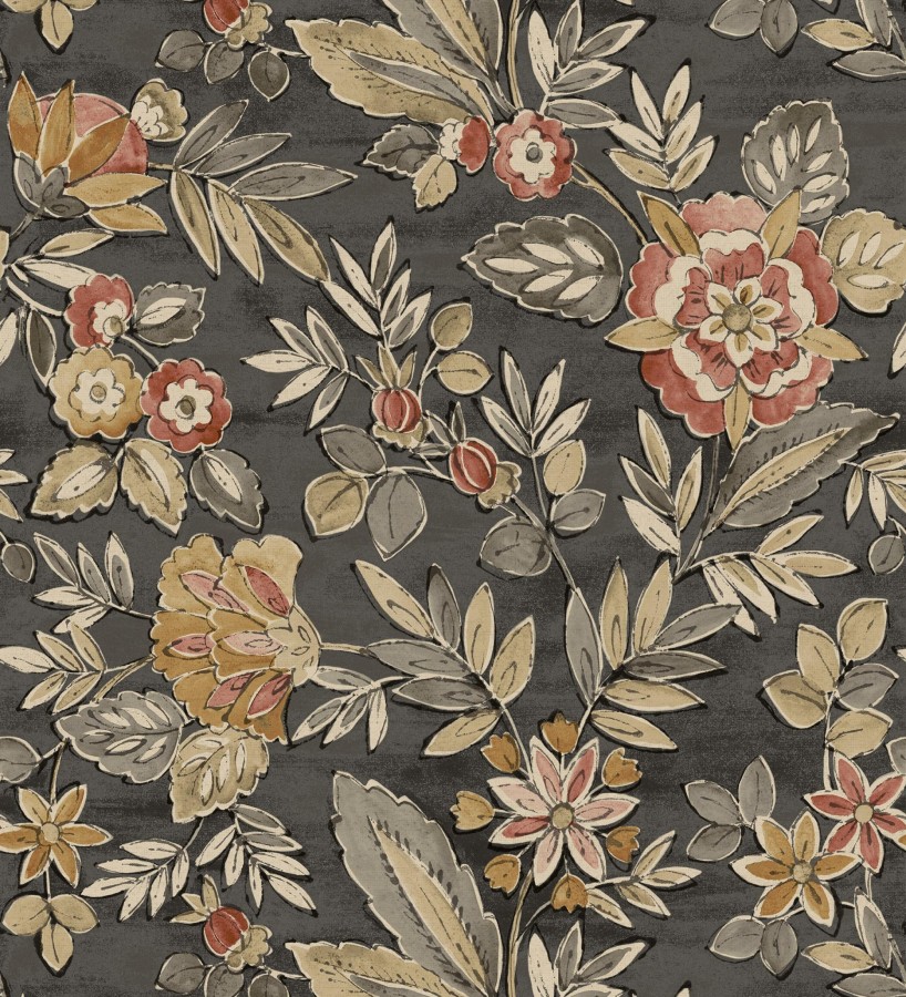 Papel pintado flores vintage de acuarela fondo gris carbón  Willowmere Posies 684274