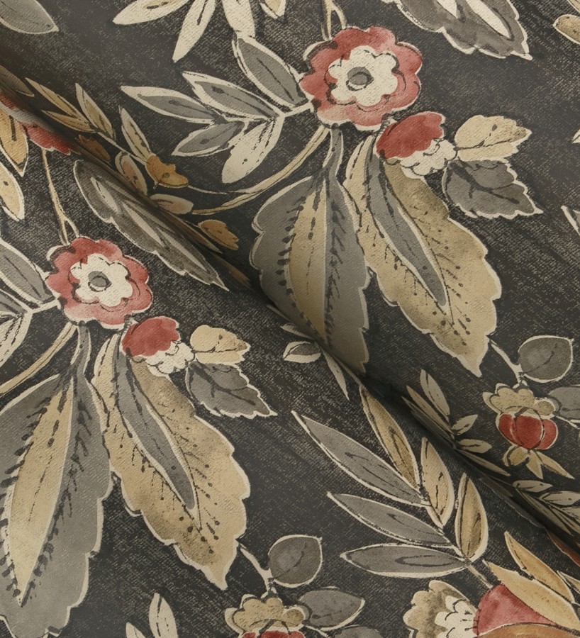 Papel pintado flores vintage de acuarela fondo gris carbón  Willowmere Posies 684274