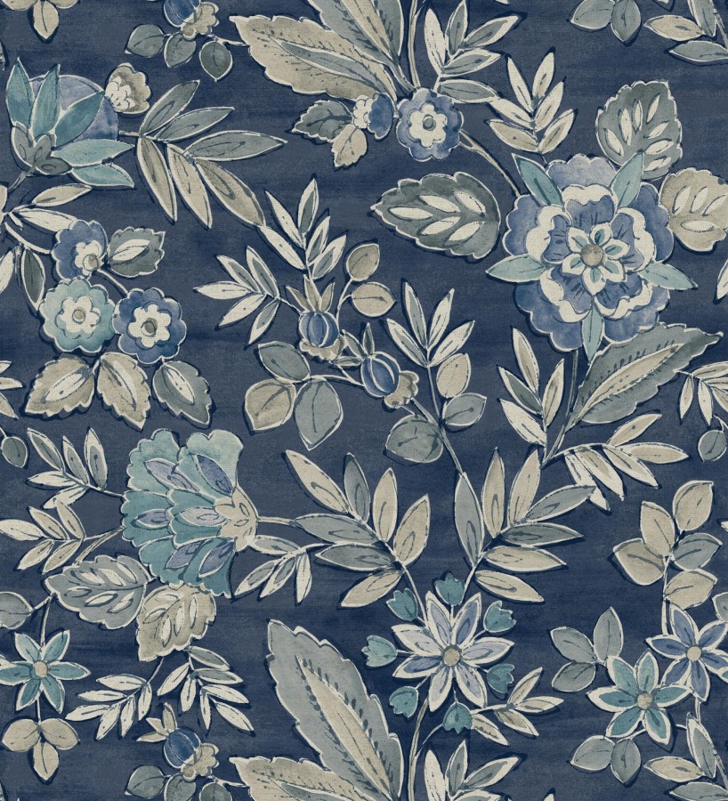 Papel pintado flores vintage de acuarela fondo azul eléctrico  Willowmere Posies 684275