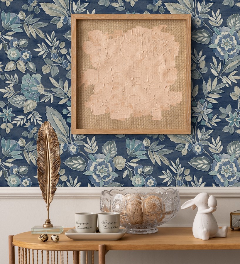 Papel pintado flores vintage de acuarela fondo azul eléctrico  Willowmere Posies 684275