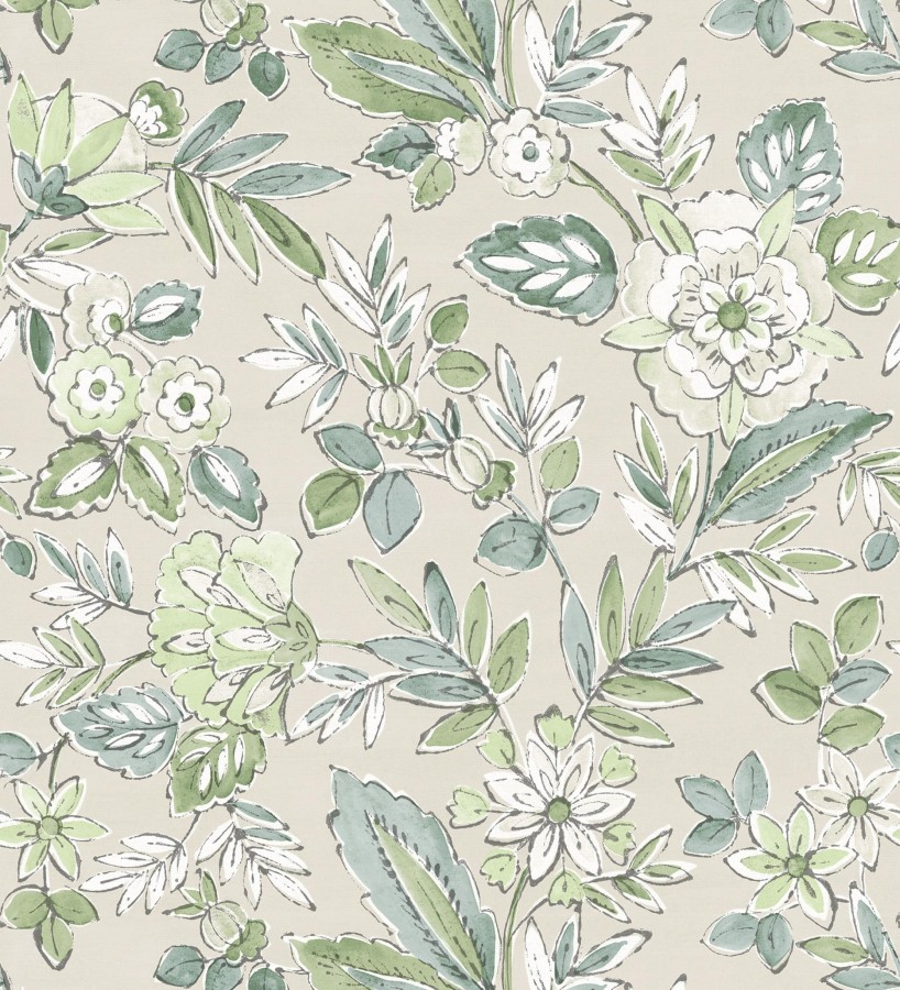 Papel pintado flores vintage de acuarela fondo beige  Willowmere Posies 684277