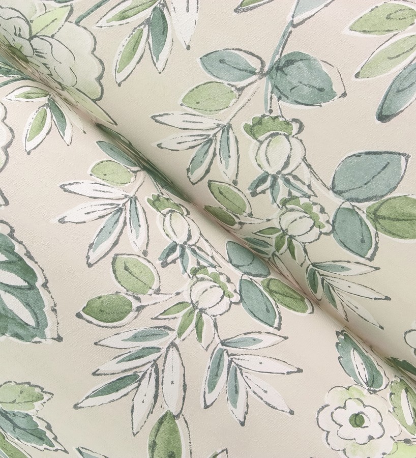 Papel pintado flores vintage de acuarela fondo beige  Willowmere Posies 684277