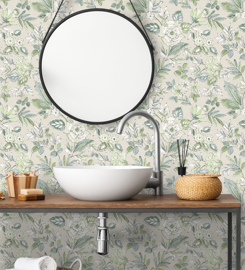 Papel pintado flores vintage de acuarela fondo beige  Willowmere Posies 684277
