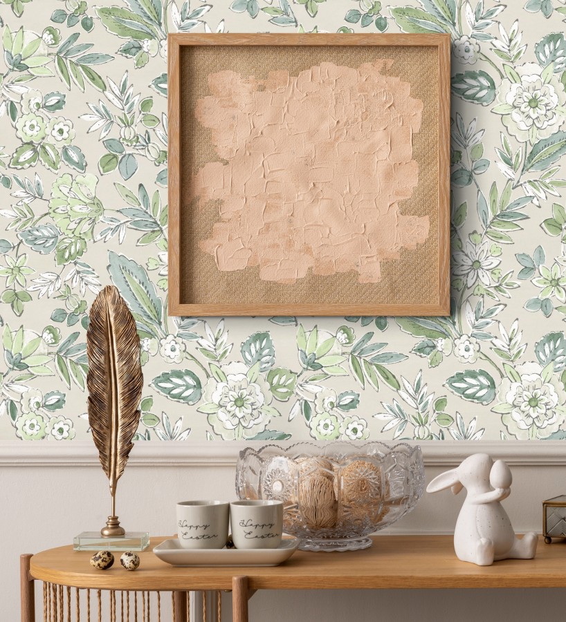 Papel pintado flores vintage de acuarela fondo beige  Willowmere Posies 684277