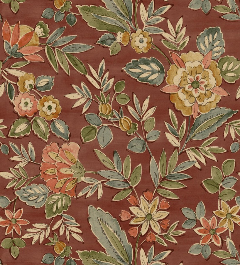 Papel pintado flores vintage de acuarela fondo terracota  Willowmere Posies 684278