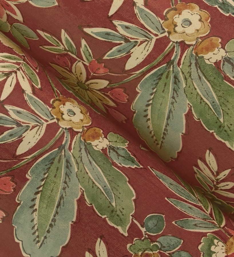 Papel pintado flores vintage de acuarela fondo terracota  Willowmere Posies 684278