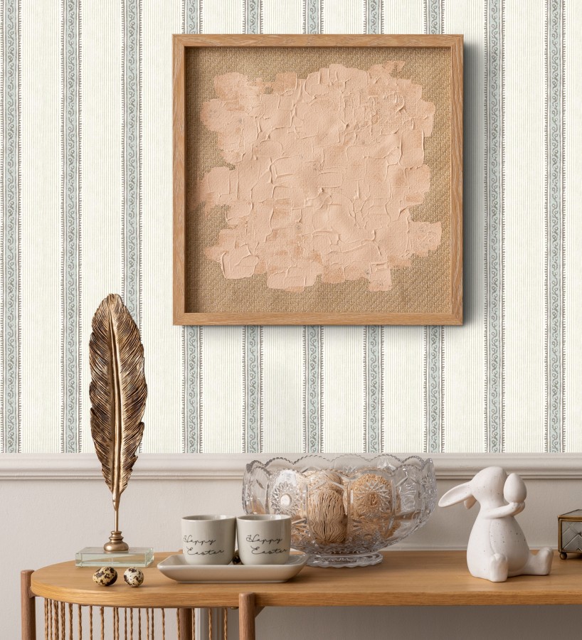 Papel pintado texturizado de rayas elegantes con grecas cian  Tisbury Pinstripe 684280
