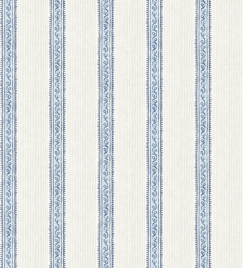 Papel pintado texturizado de rayas elegantes con grecas azules  Tisbury Pinstripe 684281