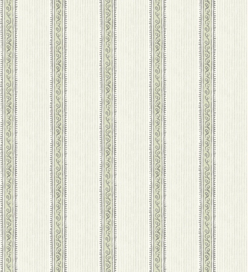 Papel pintado texturizado de rayas elegantes con grecas verdes  Tisbury Pinstripe 684282