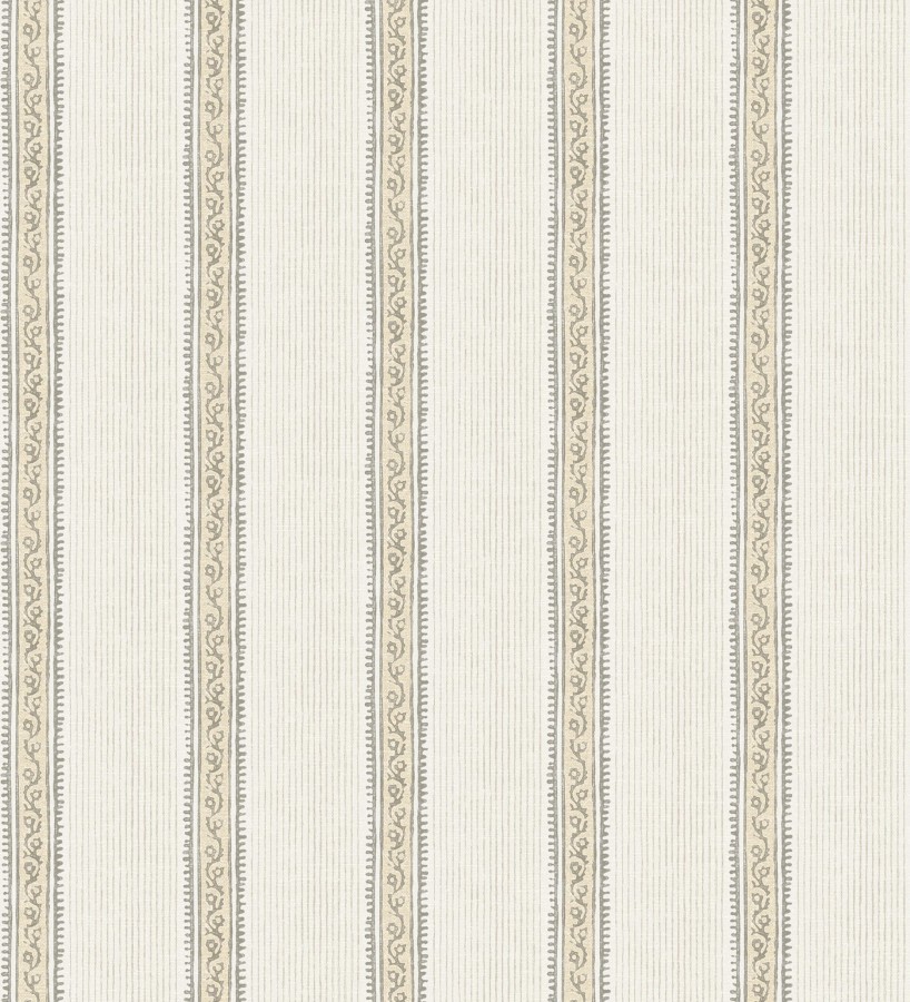 Papel pintado texturizado de rayas elegantes con grecas beige  Tisbury Pinstripe 684283