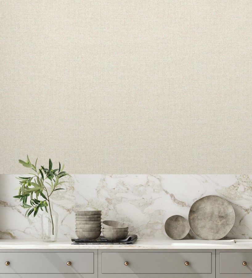 Papel pintado esencia textil con toques de arcilla y caliza en tonos beige  Bramble Calico 684284