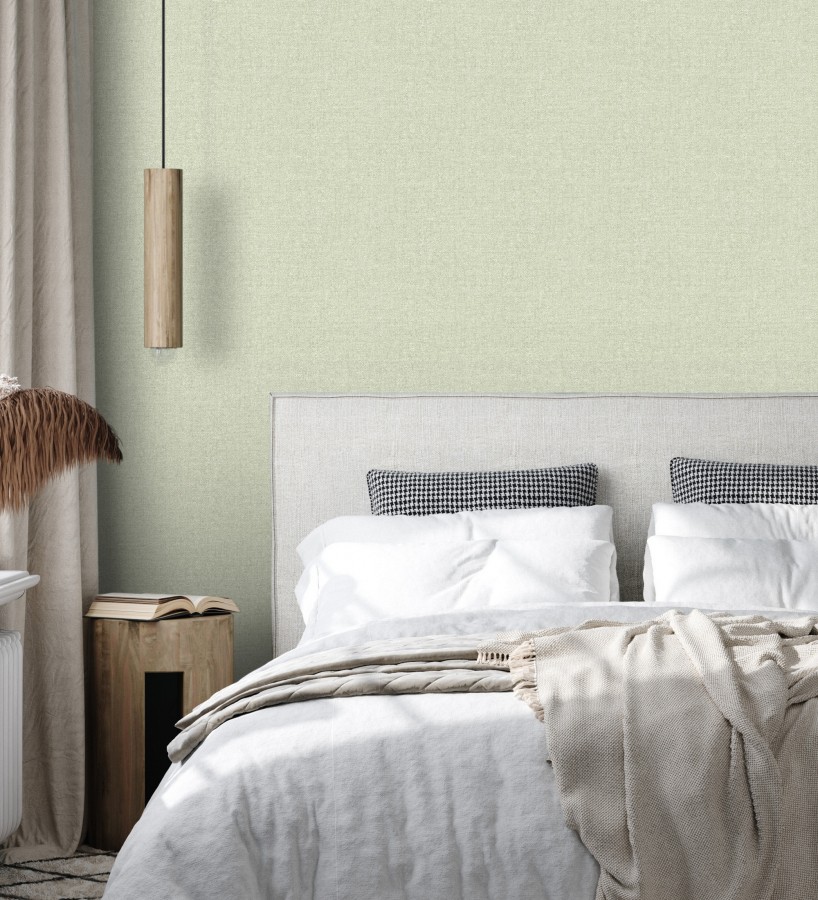 Papel pintado esencia textil con toques de arcilla y caliza en tonos verdes  Bramble Calico 684286