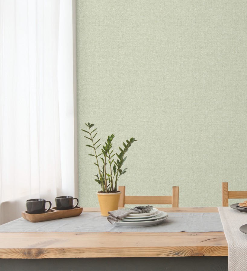 Papel pintado esencia textil con toques de arcilla y caliza en tonos verdes  Bramble Calico 684286