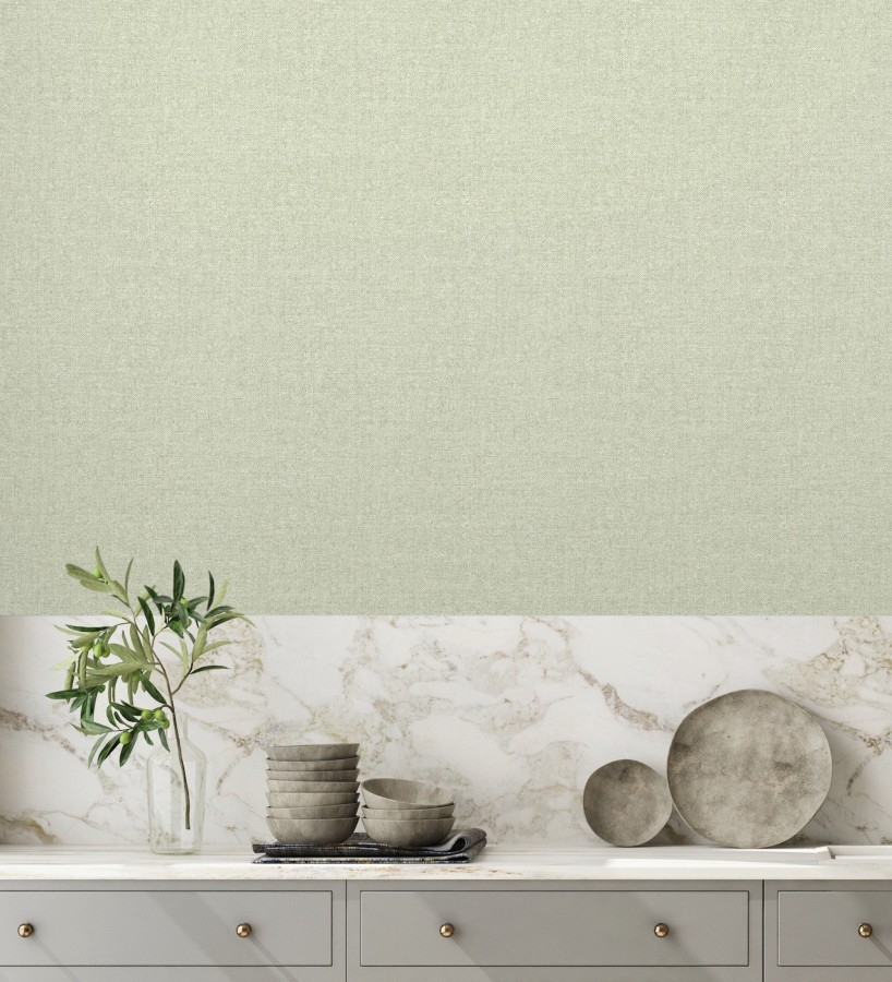 Papel pintado esencia textil con toques de arcilla y caliza en tonos verdes  Bramble Calico 684286