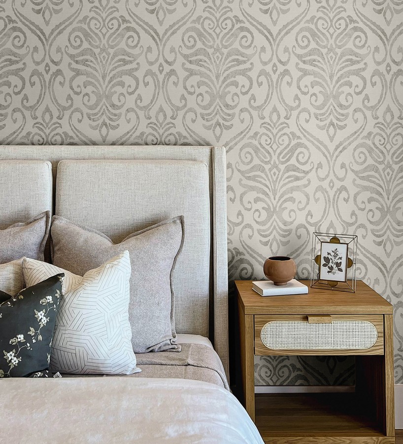 Papel pintado damasco elegante texturizado color taupe  Winchelsea Ornamental 684292