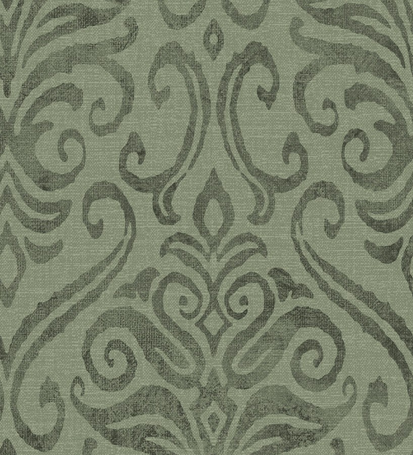 Papel pintado damasco elegante texturizado color verde helecho  Winchelsea Ornamental 684293