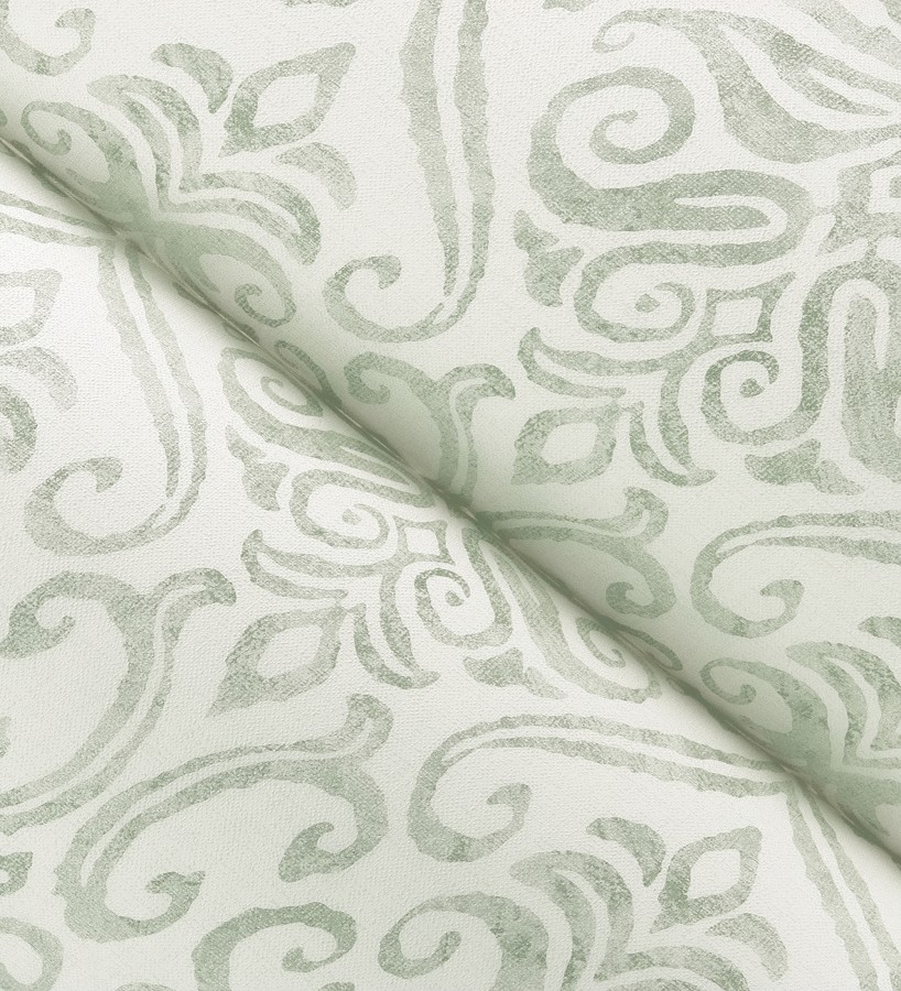 Papel pintado damasco elegante texturizado verde suave y blanco roto  Winchelsea Ornamental 684294