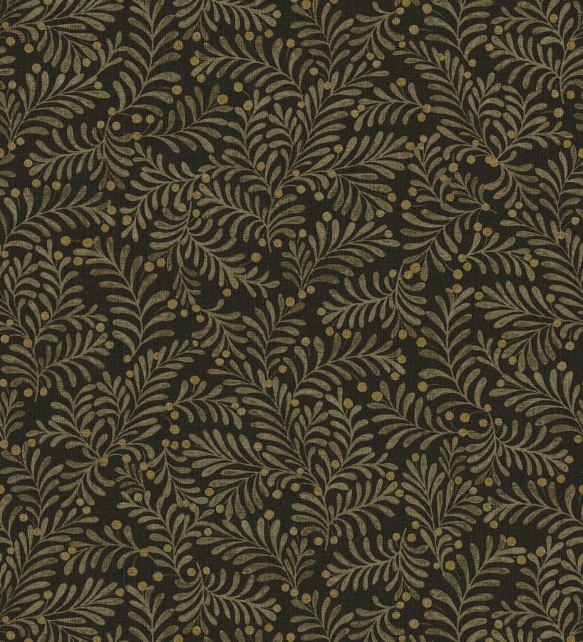 Papel pintado ramas marrón pardo y bayas fondo lino texturizado negro  Willowmere Sprigs 684295