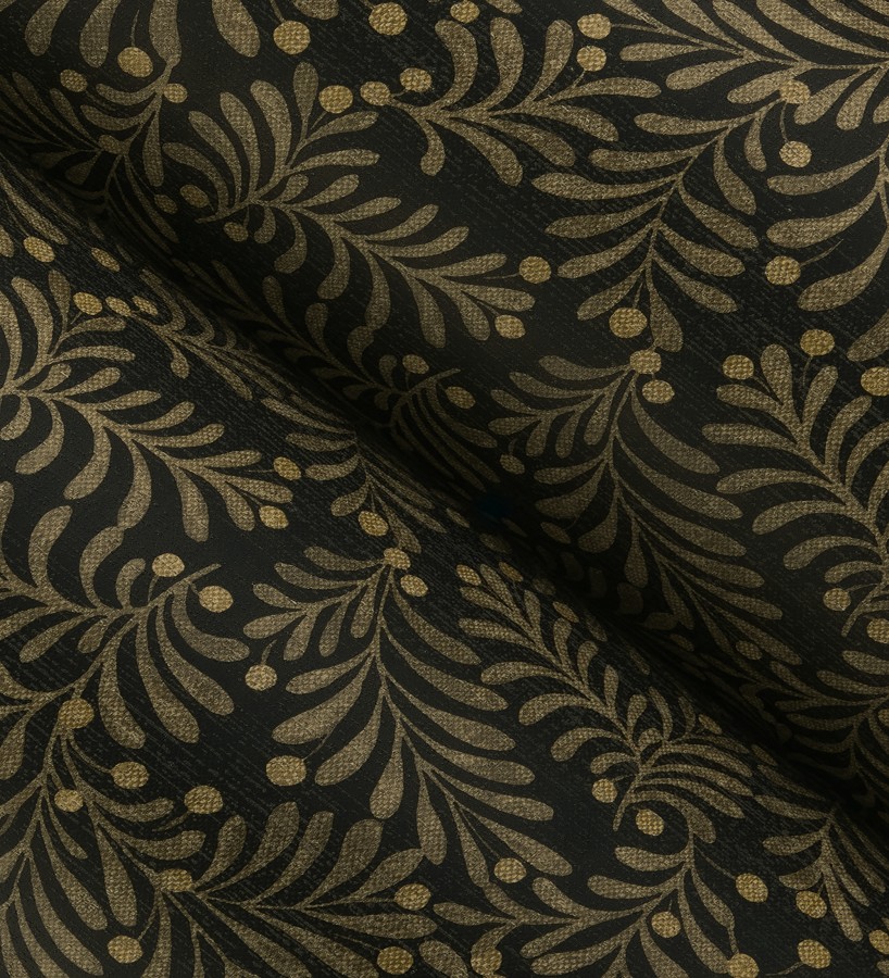 Papel pintado ramas marrón pardo y bayas fondo lino texturizado negro  Willowmere Sprigs 684295