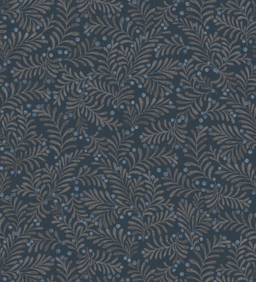 Papel pintado ramas taupe y bayas fondo lino texturizado azul eléctrico  Willowmere Sprigs 684296
