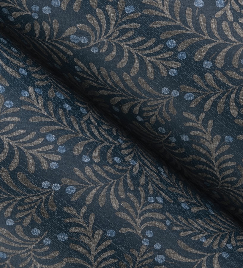 Papel pintado ramas taupe y bayas fondo lino texturizado azul eléctrico  Willowmere Sprigs 684296