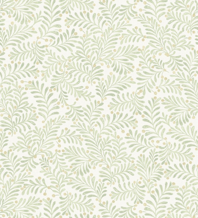 Papel pintado ramas verdes y bayas fondo lino texturizado arena claro  Willowmere Sprigs 684297