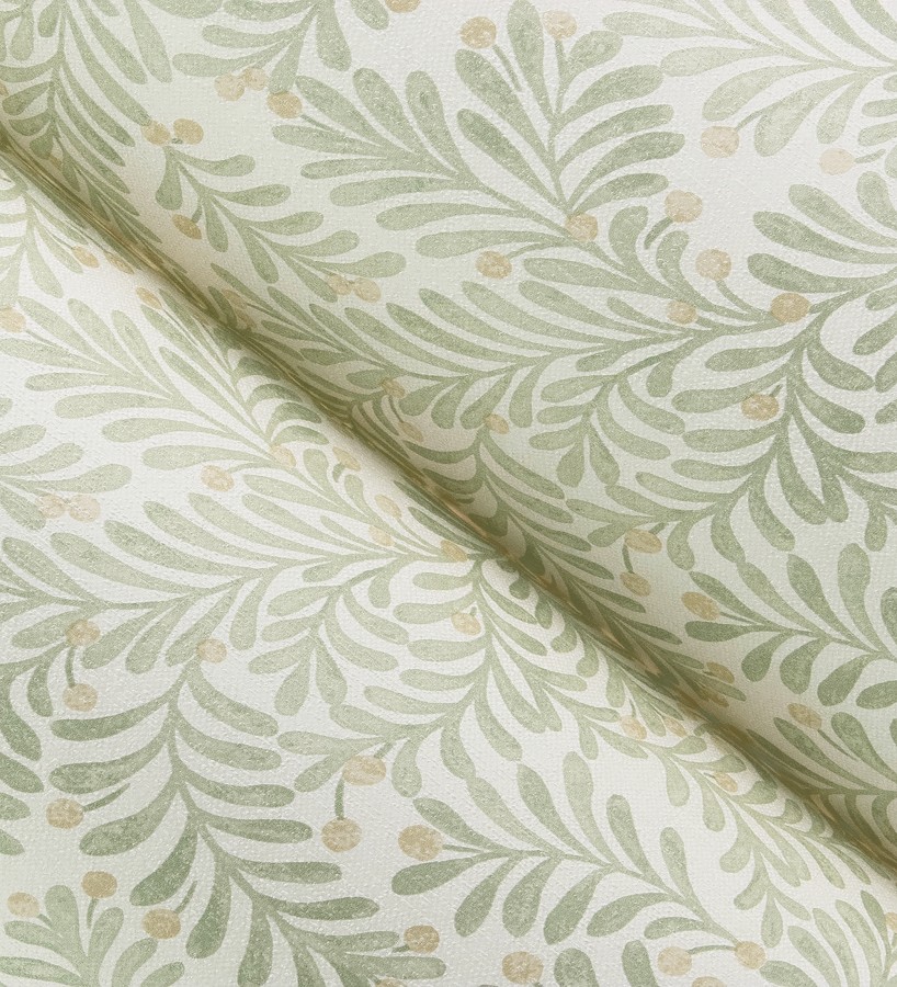 Papel pintado ramas verdes y bayas fondo lino texturizado arena claro  Willowmere Sprigs 684297