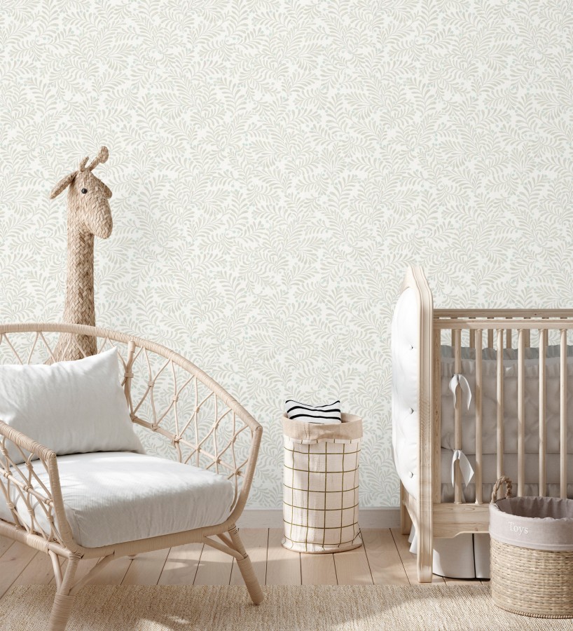 Papel pintado ramas beige y bayas fondo lino texturizado blanco roto  Willowmere Sprigs 684298