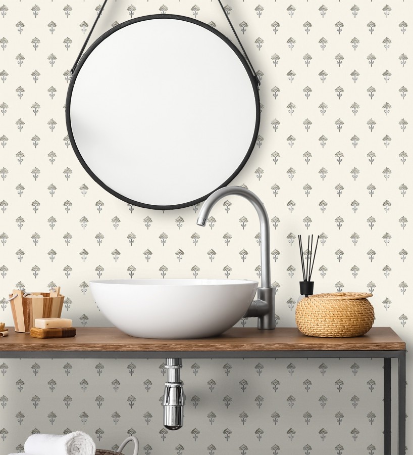 Papel pintado provenzal francés de flores pequeñas fondo crema  Willowmere Ditsy 684310