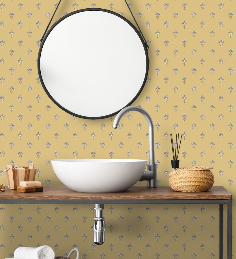 Papel pintado provenzal francés de flores pequeñas fondo ocre  Willowmere Ditsy 684311