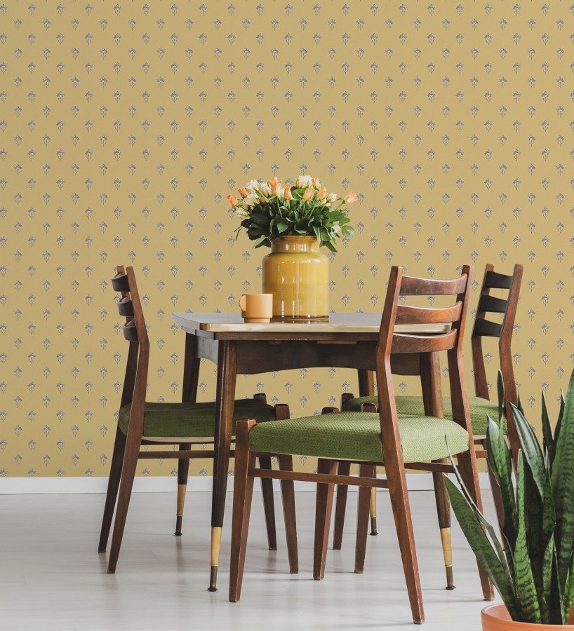 Papel pintado provenzal francés de flores pequeñas fondo ocre  Willowmere Ditsy 684311