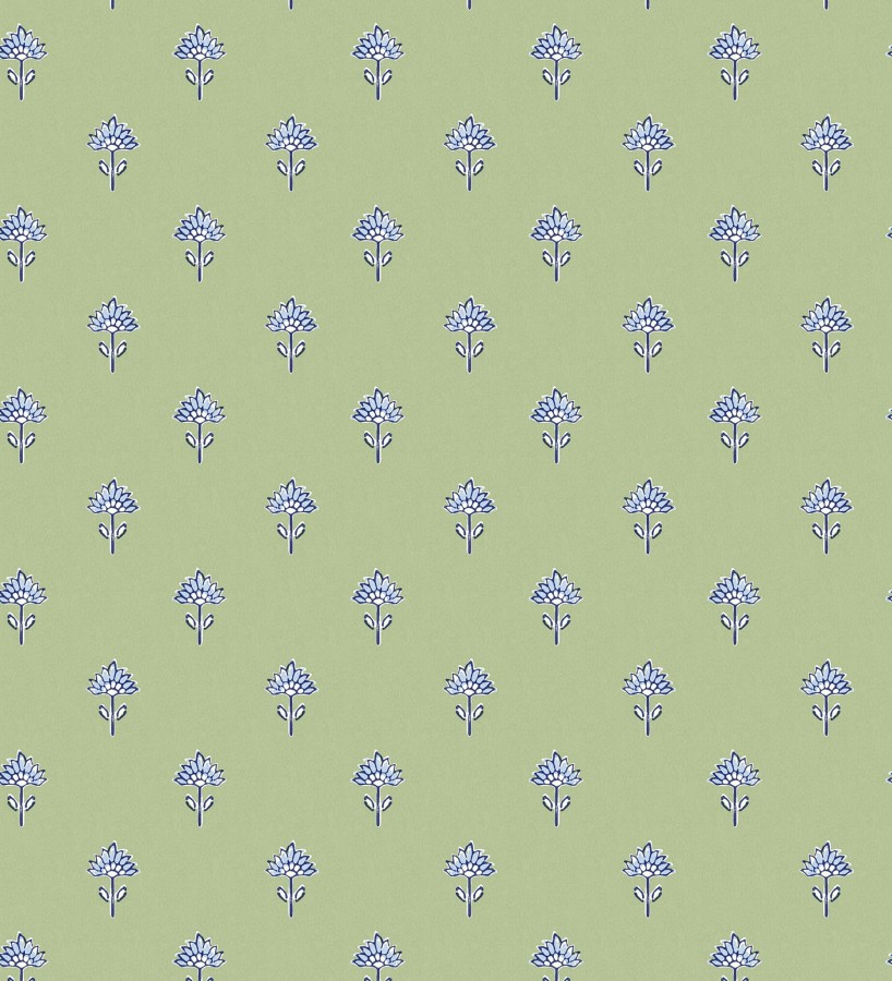 Papel pintado provenzal francés de flores pequeñas fondo verde  Willowmere Ditsy 684312