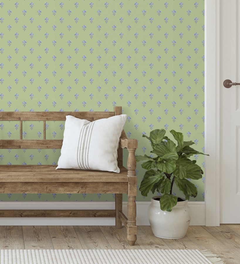 Papel pintado provenzal francés de flores pequeñas fondo verde  Willowmere Ditsy 684312