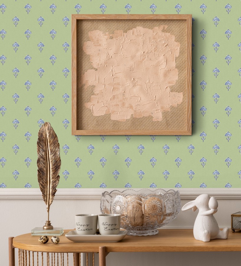 Papel pintado provenzal francés de flores pequeñas fondo verde  Willowmere Ditsy 684312