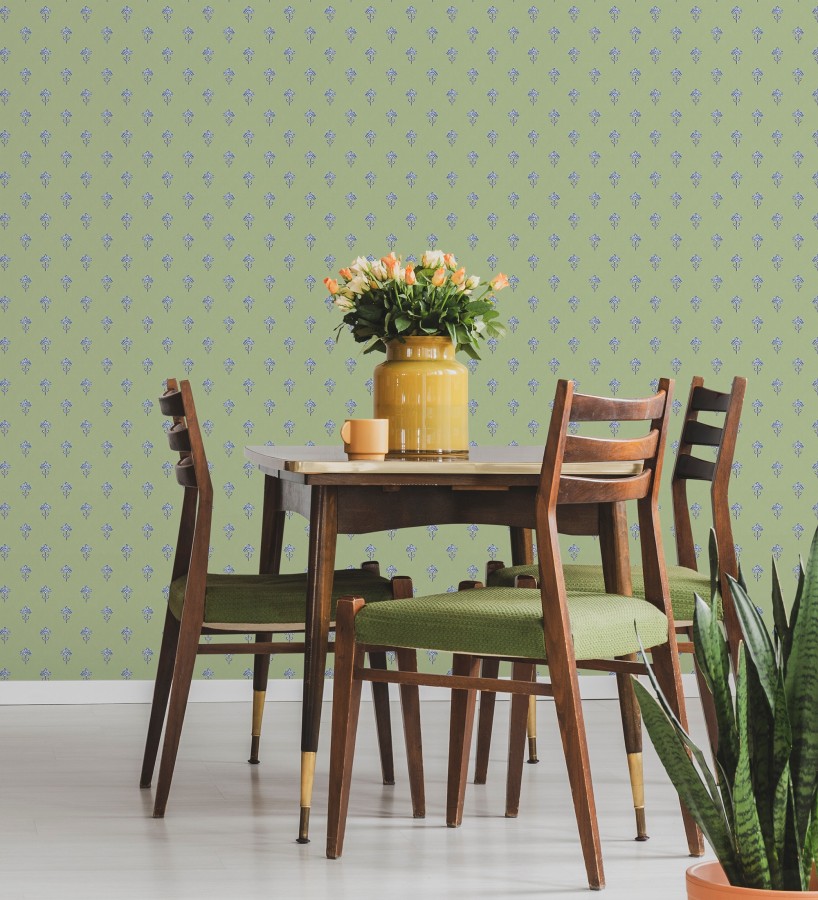 Papel pintado provenzal francés de flores pequeñas fondo verde  Willowmere Ditsy 684312