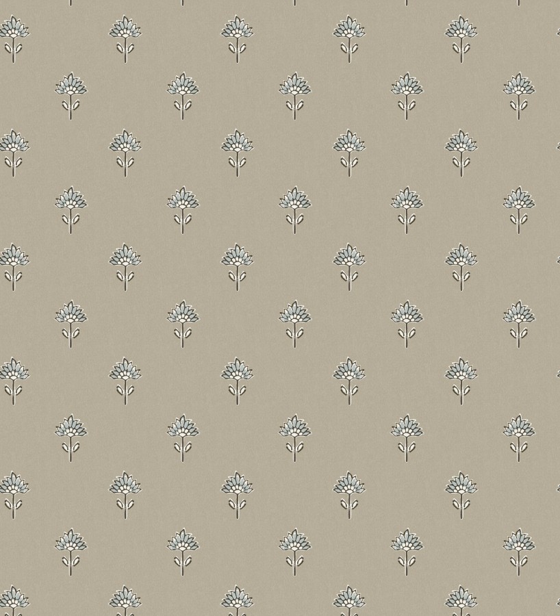 Papel pintado provenzal francés de flores pequeñas fondo taupe  Willowmere Ditsy 684313