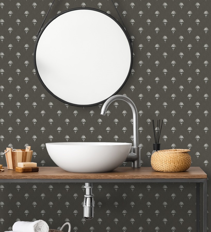 Papel pintado provenzal francés de flores pequeñas fondo negro  Willowmere Ditsy 684315