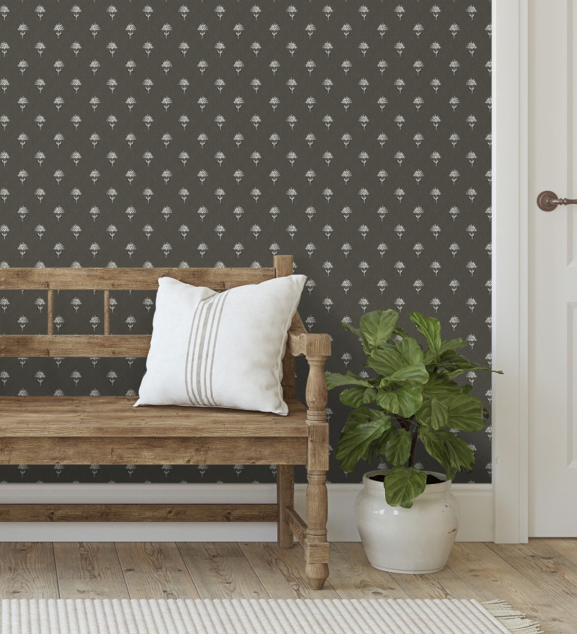 Papel pintado provenzal francés de flores pequeñas fondo negro  Willowmere Ditsy 684315