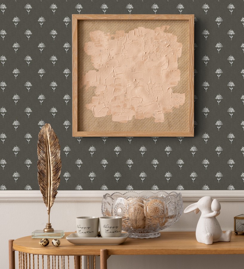 Papel pintado provenzal francés de flores pequeñas fondo negro  Willowmere Ditsy 684315
