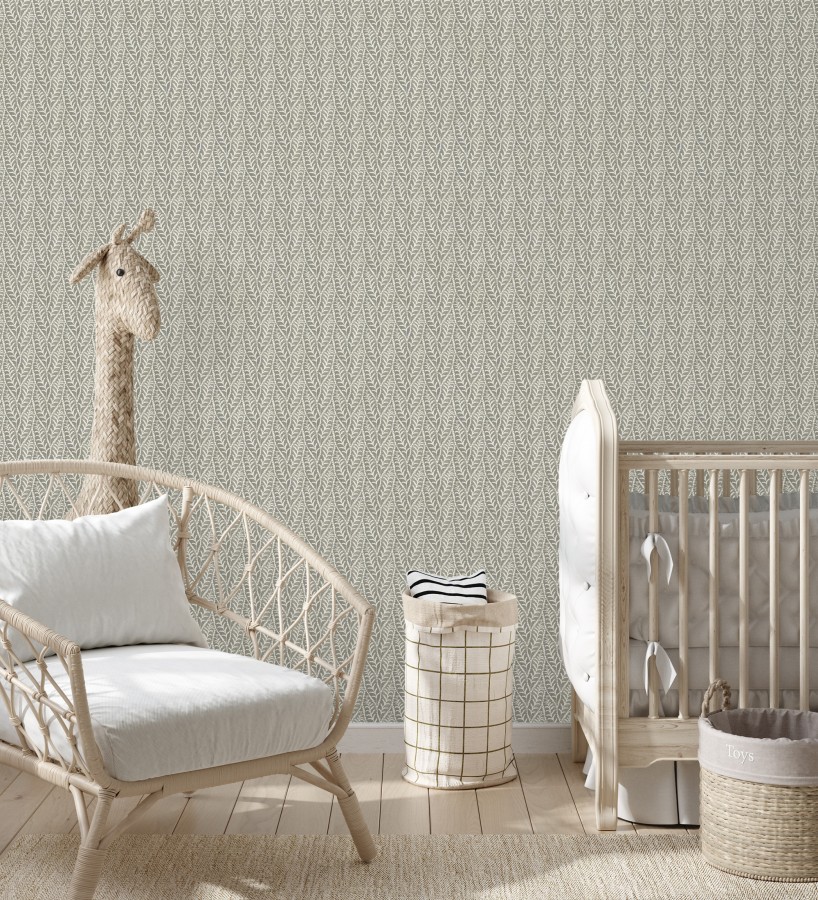 Papel pintado de hojas gris carbón entrelazadas estilo cottage country  Kigali Leaves 684321