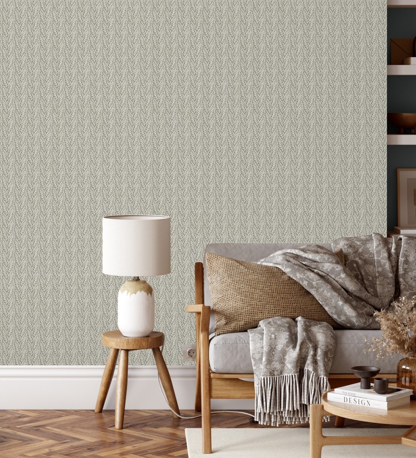 Papel pintado de hojas gris carbón entrelazadas estilo cottage country  Kigali Leaves 684321