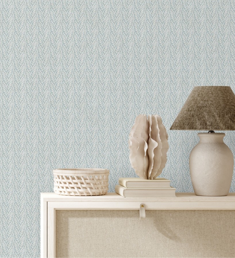 Papel pintado de hojas azules entrelazadas estilo cottage country  Kigali Leaves 684322