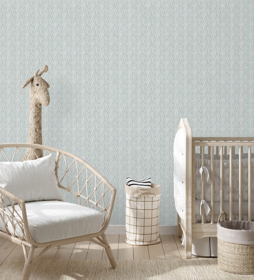 Papel pintado de hojas azules entrelazadas estilo cottage country  Kigali Leaves 684322