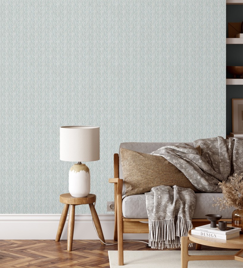 Papel pintado de hojas azules entrelazadas estilo cottage country  Kigali Leaves 684322